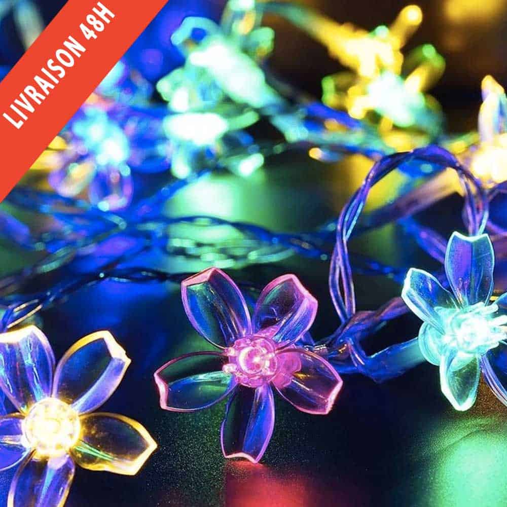 Ljusslinga Med Solcell 50 Flerfärgade Persikoblommor