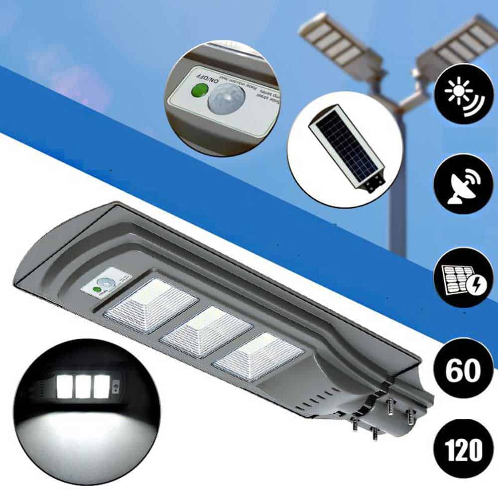 Solcellslampa Stolpe Trippel Grå Led Block 20/40/60 Watt