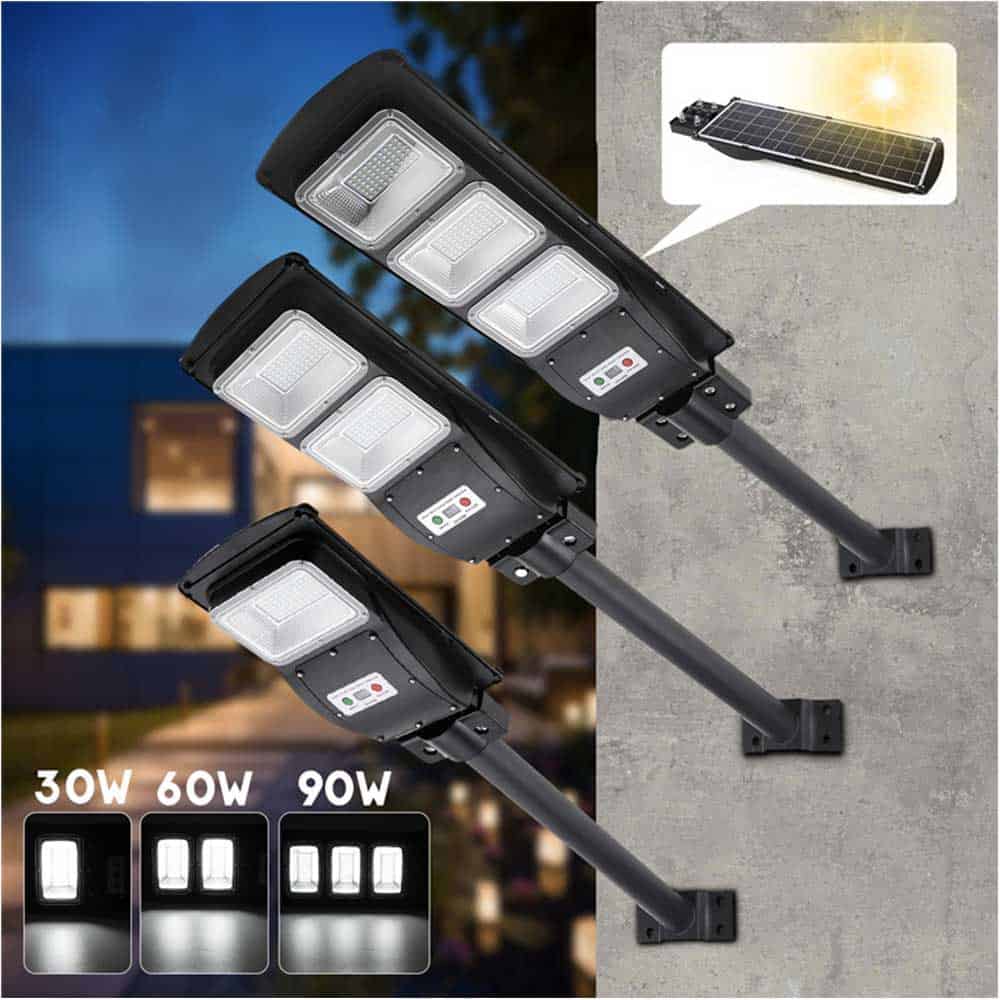 Solcellslampa Utomhus Stolpe Trippel Led-Fläck 30/60/90 Watt
