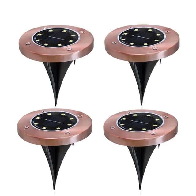 Solcellsbelysning Utomhus Med Markspett "Kopparfärgad Trädgårdspinne" 8 Led (Rostfritt Stål)