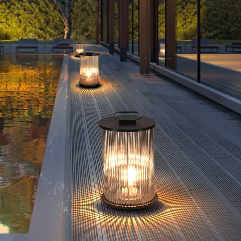 Solcellslampa Utomhus Design Rostfritt Stål Lysande Cylinder